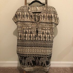 Black/Cream Elephant Print Blouse - Short Sleeve